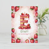 Strawberry Birthday Einladung Letter E Cake Thema (Stehend Vorderseite)