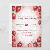 Strawberry Birthday Einladung Letter E Cake Thema (Rückseite)