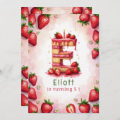 Strawberry Birthday Einladung Letter E Cake Thema (Vorne/Hinten)