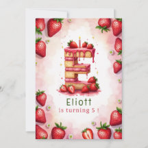 Strawberry Birthday Einladung Letter E Cake Thema