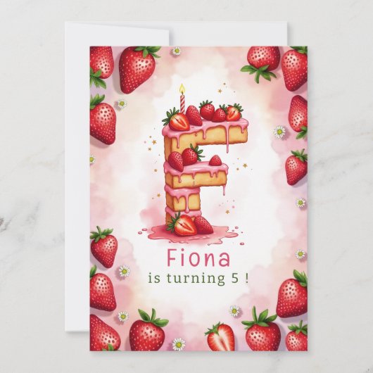 Strawberry Birthday Einladung Letter F Cake Theme (Vorderseite)