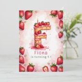 Strawberry Birthday Einladung Letter F Cake Theme (Stehend Vorderseite)