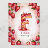Strawberry Birthday Einladung Letter F Cake Theme (Vorne/Hinten)