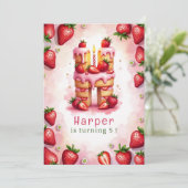 Strawberry Birthday Einladung Letter H Cake Thema (Stehend Vorderseite)