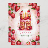Strawberry Birthday Einladung Letter H Cake Thema (Vorne/Hinten)