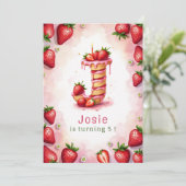 Strawberry Birthday Einladung Letter J Cake Theme (Stehend Vorderseite)