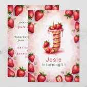 Strawberry Birthday Einladung Letter J Cake Theme (Vorne/Hinten)