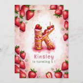 Strawberry Birthday Einladung Letter K Cake Theme (Vorne/Hinten)