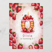 Strawberry Birthday Einladung Letter O Cake Theme (Vorne/Hinten)