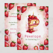 Strawberry Birthday Einladung Letter P Cake Thema (Vorne/Hinten)