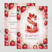 Strawberry Birthday Einladung Letter S Cake Theme (Vorne/Hinten)
