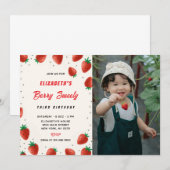Strawberry Birthday Einladung Whit Foto (Vorne/Hinten)
