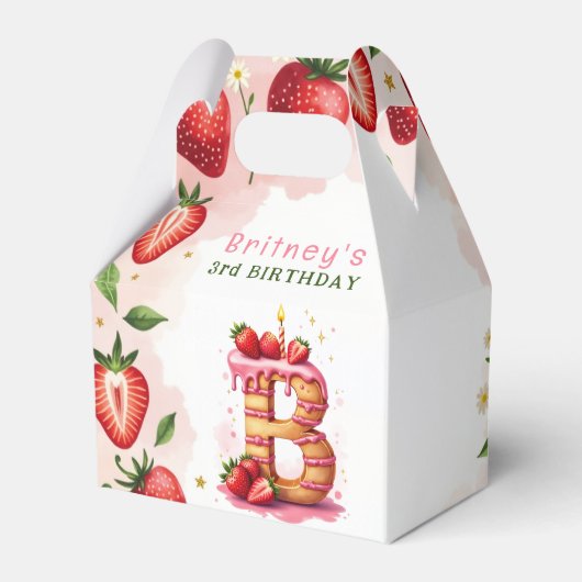 Strawberry Birthday Favor Box Letter B Cake Geschenkschachtel (Vorderseite)