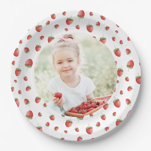 Strawberry Birthday Foto Pappteller (Vorderseite)