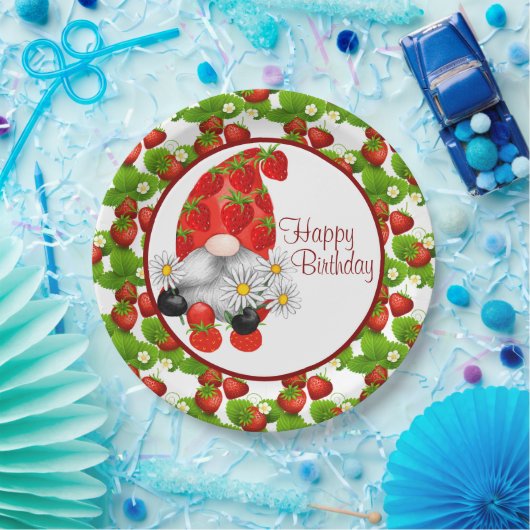 Strawberry Birthday Gnome Pappteller (Party)