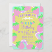Strawberry Birthday Green Blue Einladungskarte (Vorderseite)