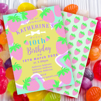 Strawberry Birthday Green Blue Einladungskarte