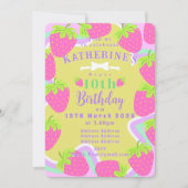 Strawberry Birthday Green Pink Einladungskarte (Vorderseite)