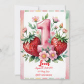 Strawberry Birthday Invitation | Cute Pink Red Gir Einladung (Vorderseite)