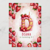 Strawberry Birthday Invite Letter D Cake Design Einladung (Vorne/Hinten)