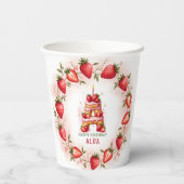 Strawberry Birthday Paper Cup Letter A Cake Pappbecher (Rückseite)