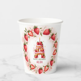 Strawberry Birthday Paper Cup Letter A Cake Pappbecher