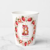 Strawberry Birthday Paper Cup Letter B Cake Pappbecher (Rückseite)