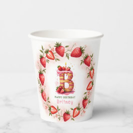 Strawberry Birthday Paper Cup Letter B Cake Pappbecher