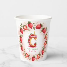Strawberry Birthday Paper Cup Letter C Cake Pappbecher