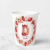 Strawberry Birthday Paper Cup Letter D Cake Pappbecher (Rückseite)