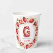 Strawberry Birthday Paper Cup Letter G Cake Pappbecher (Rückseite)