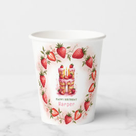 Strawberry Birthday Paper Cup Letter H Cake Pappbecher