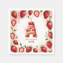 Strawberry Birthday Paper Napkin Letter A Cake