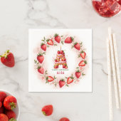 Strawberry Birthday Paper Napkin Letter A Cake Serviette (Beispiel)