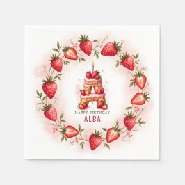 Strawberry Birthday Paper Napkin Letter A Cake Serviette