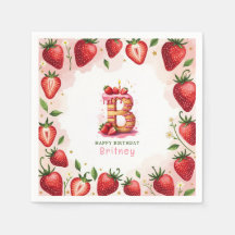 Strawberry Birthday Paper Napkin Letter B Cake