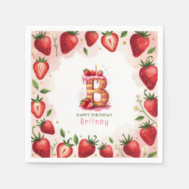 Strawberry Birthday Paper Napkin Letter B Cake Serviette