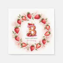 Strawberry Birthday Paper Napkin Letter B Cake
