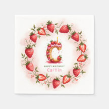 Strawberry Birthday Paper Napkin Letter C Cake