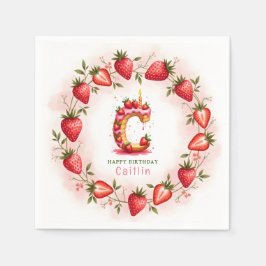 Strawberry Birthday Paper Napkin Letter C Cake Serviette