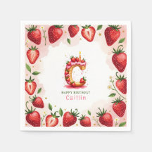 Strawberry Birthday Paper Napkin Letter C Cake