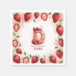 Strawberry Birthday Paper Napkin Letter D Cake Serviette