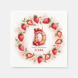 Strawberry Birthday Paper Napkin Letter D Cake Serviette