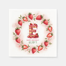 Strawberry Birthday Paper Napkin Letter E Cake