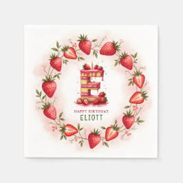 Strawberry Birthday Paper Napkin Letter E Cake Serviette