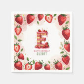 Strawberry Birthday Paper Napkin Letter E Cake Serviette (Vorderseite)