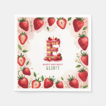 Strawberry Birthday Paper Napkin Letter E Cake