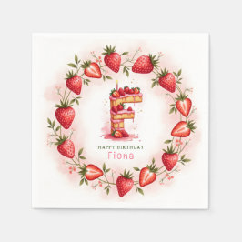Strawberry Birthday Paper Napkin Letter F Cake Serviette