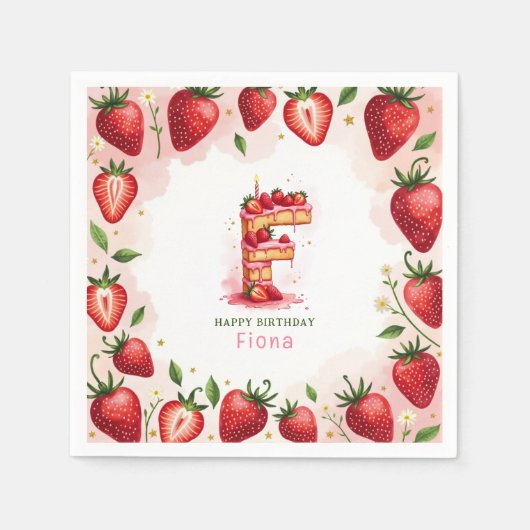 Strawberry Birthday Paper Napkin Letter F Cake Serviette (Vorderseite)
