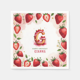 Strawberry Birthday Paper Napkin Letter G Cake Serviette